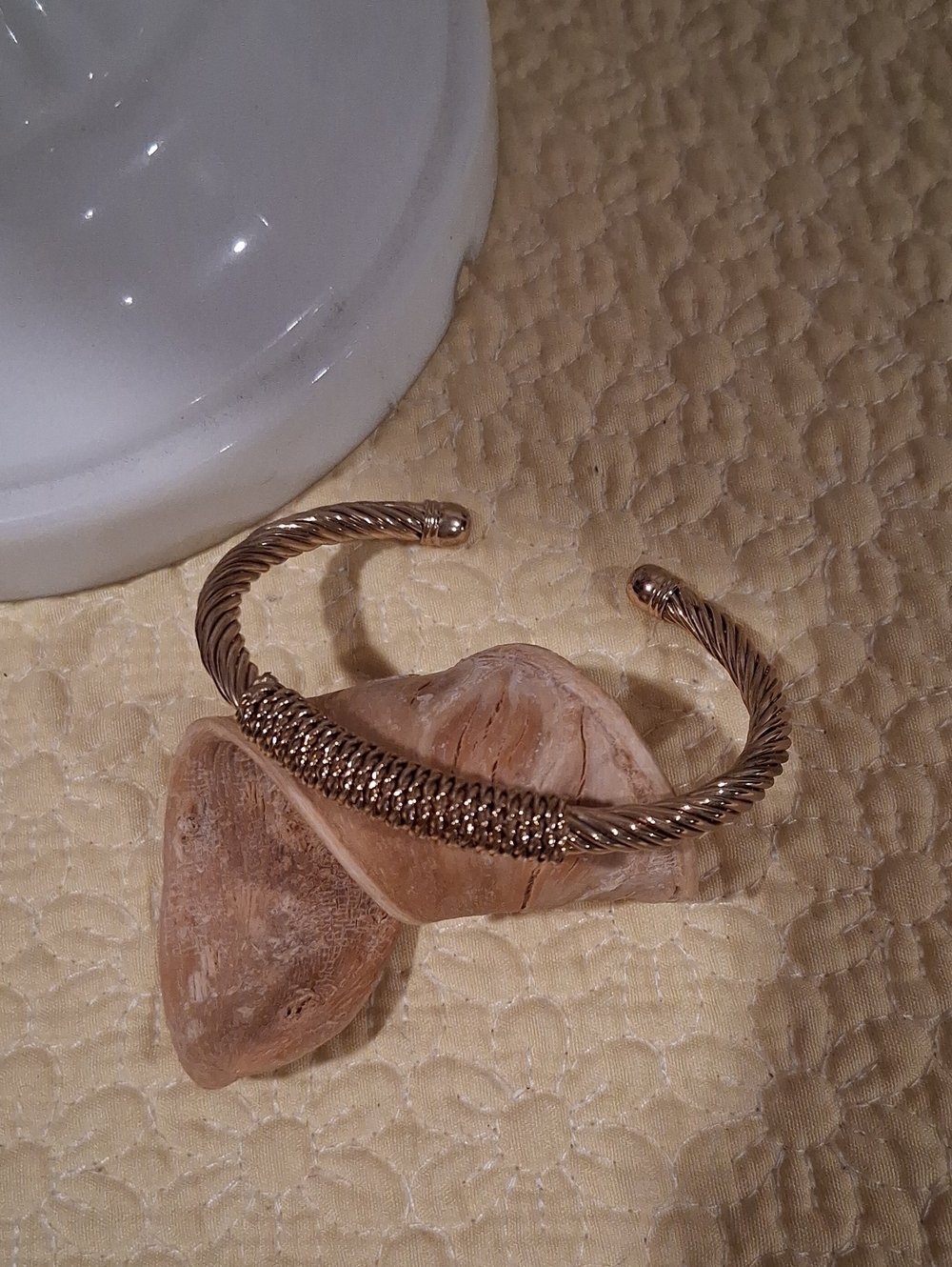 Gold-Tone Twisted Open Cuff Bracelet with Woven Detail